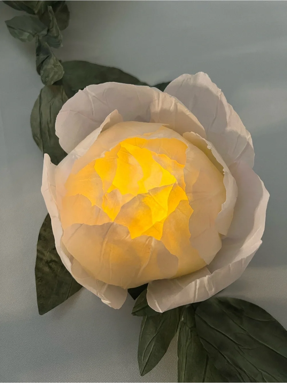 LED Votive candle cover. Elegant Cream-Pink Artificial Peony Accent Flower